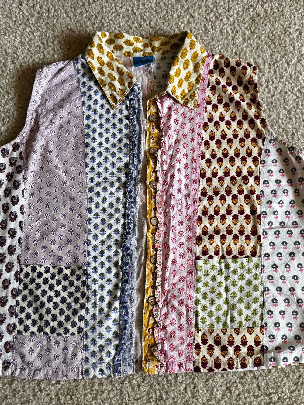 Boho hippie block print Button-Down cotton Shirt